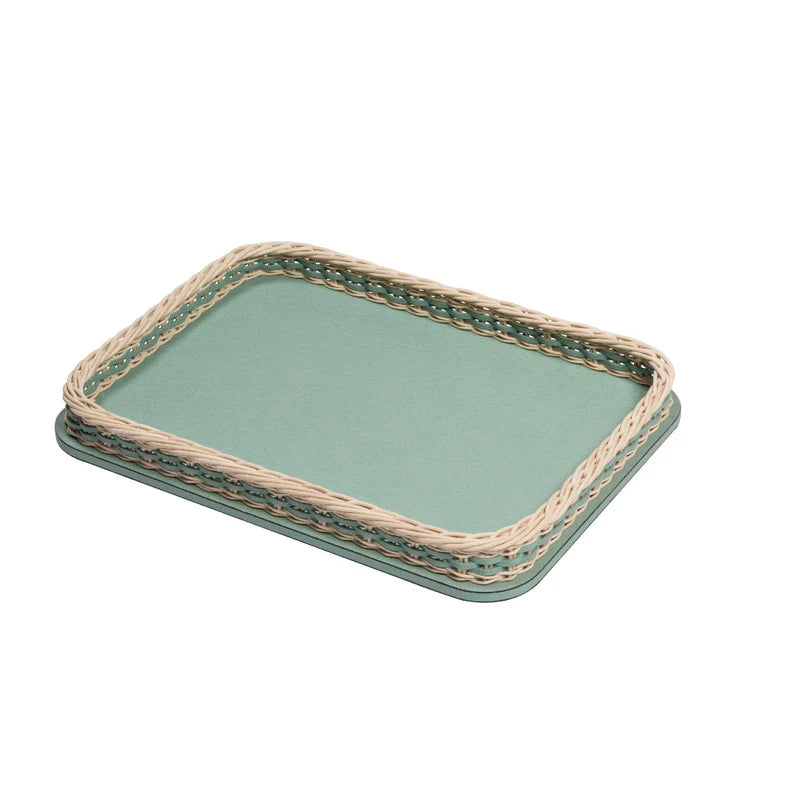 Orsay Leather & Rattan Tray Rectangular Large