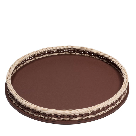 Orsay Leather & Rattan Tray Round Large