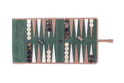 Backgammon de voyage - Cuir et velours